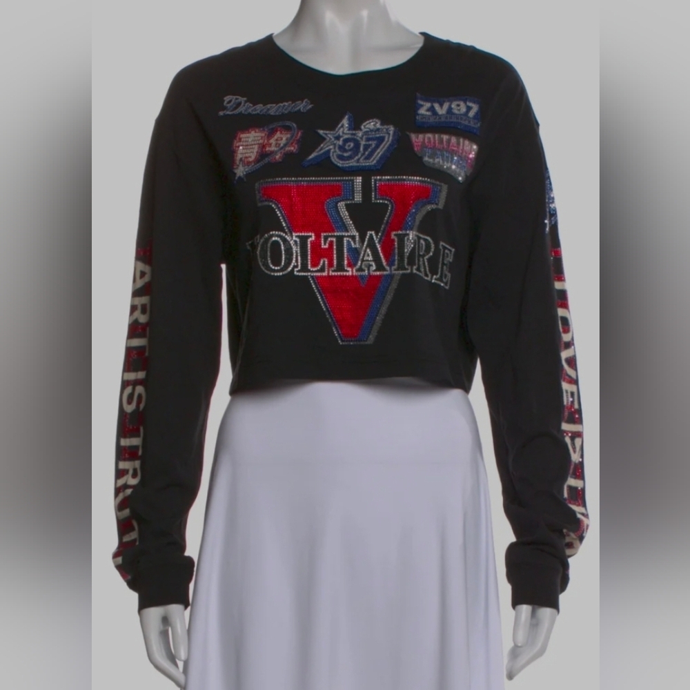 NEW W/Tags Has Defects Zadig & Voltaire Iona Embellished Sequins Graphic Crop SM
